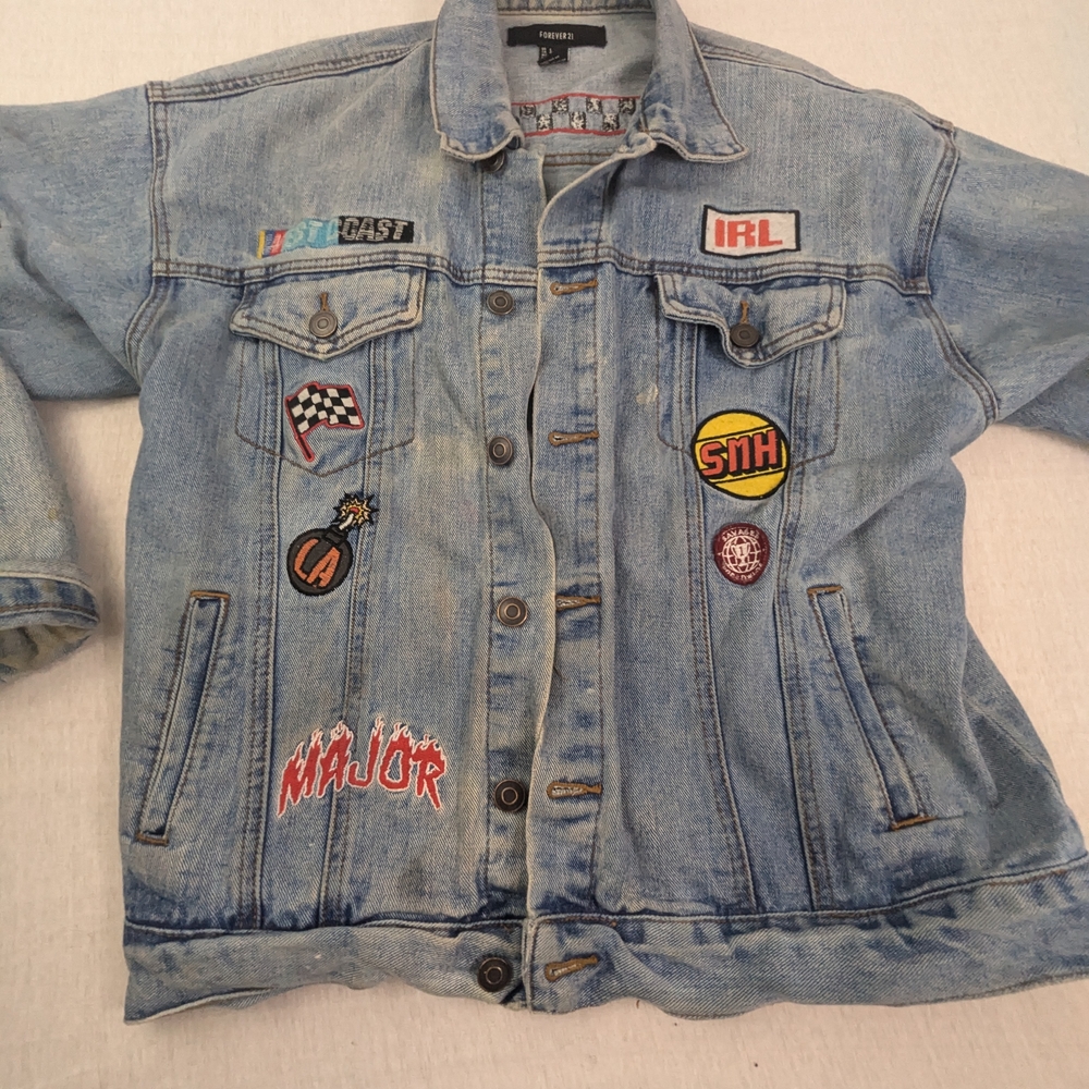 Forever 21 Light Blue Patchwork Denim Jacket